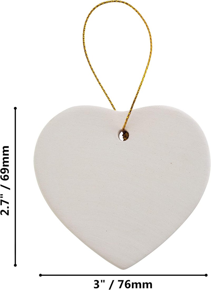 Creative Hobbies Ready to Paint DIY Ceramic Bisque Heart Ornaments with Hanger for Christmas Tree and Holiday Decoration | Pack of 12 - Image 3